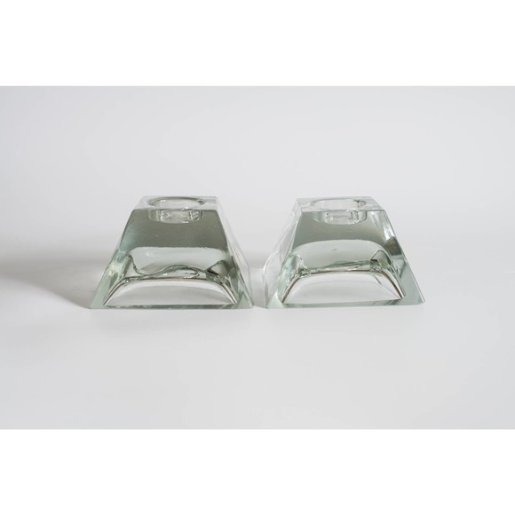 Vintage La Vida Made in Poland Pair of Pyramid Shaped Glass Tea Light Holders - Picture 3 of 8